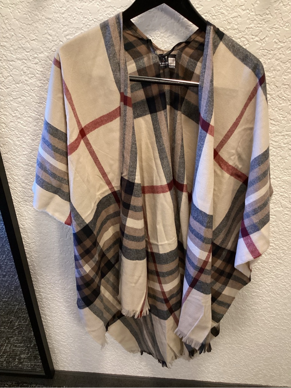 Fraas Cream Plaid Wrap with Gray and Brown Accents